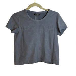 WILLIAM B BLUE FAUX SUEDE SHORT SLEEVE TOP